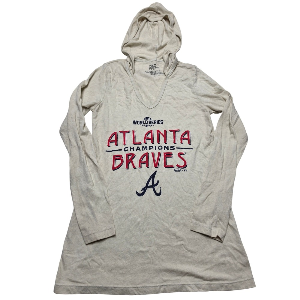 Majestic Threads Atlanta Braves 2021 World Series Champions V-Neck Hoodie Small